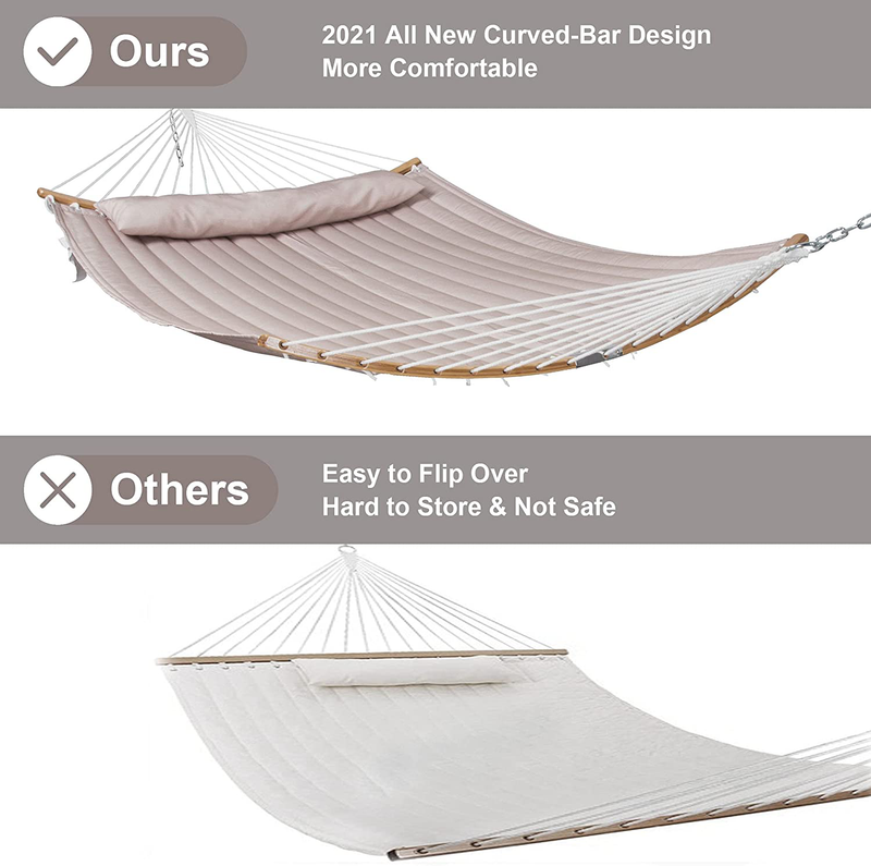 Mansion Home Hammock with Curved Bamboo Spreader Bar, Heavy Duty Hammock Capacity 450 Lbs, Portable Hammock with Carrying Bag, Tan