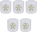 Mega Candles - 5 pcs Ceramic Gold Pentacle Chime Ritual Spell Candle Holder - White