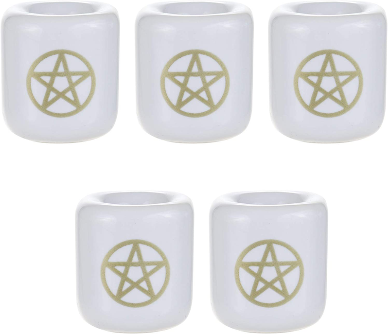 Mega Candles - 5 pcs Ceramic Gold Pentacle Chime Ritual Spell Candle Holder - White Home & Garden > Decor > Home Fragrance Accessories > Candle Holders Mega Candles Gold  