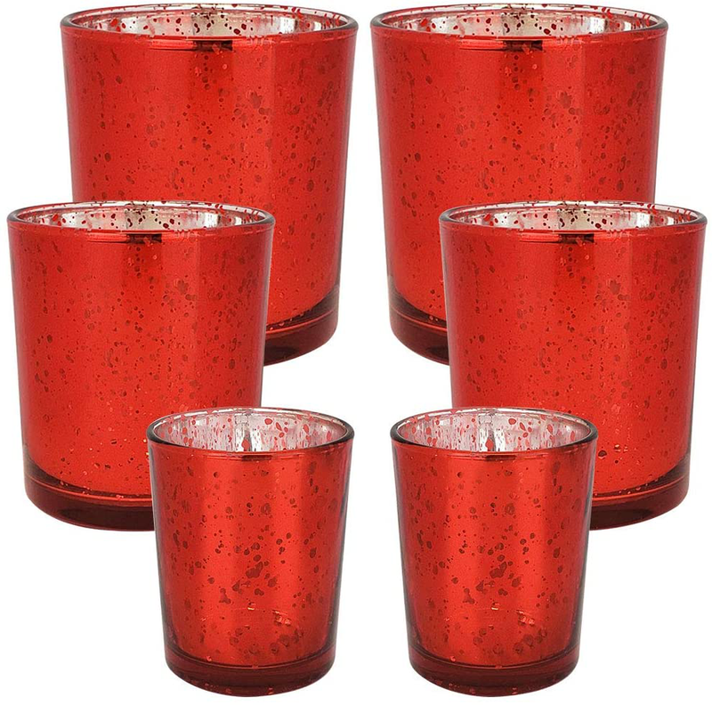 Just Artifacts 6pcs Assorted Size Speckled Mercury Glass Votive Candle Holders (Gold)