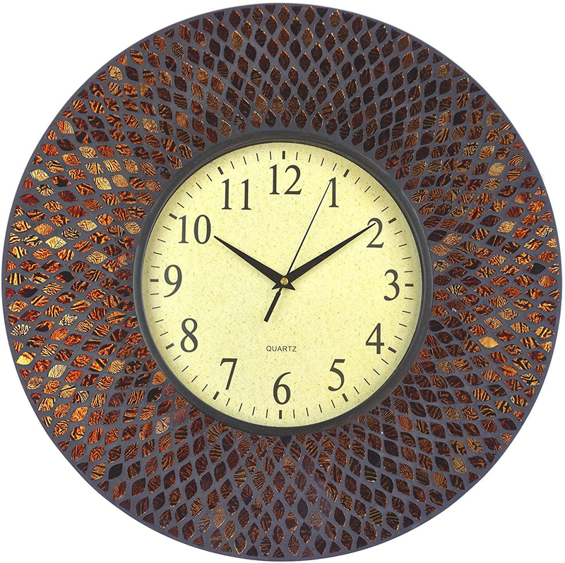 LuLu Decor, 19" Baltic Amber Mosaic Wall Clock with 9.5" Brown Arabic Glass Dial, 4.50" Mosaic Border, Silent Non-Ticking Quartz, Perfect for Housewarming Gift (LP72) Home & Garden > Decor > Clocks > Wall Clocks Lulu Decor, Inc. Lp73 - Black Cement  