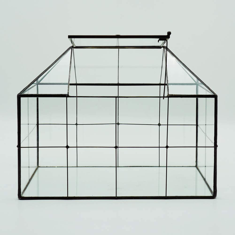 Succulent Geometric Glass Terrarium - Tabletop House Shape Clear Glass Plant Terrariums (Black C)
