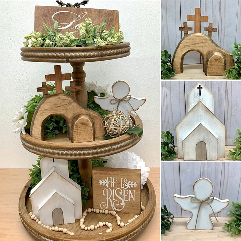 Easter Decorations, Easter Decor Farmhouse Rustic Tiered Tray Signs Rustic Easter Decoration for Home Table Kitchen (A) Home & Garden > Decor > Seasonal & Holiday Decorations Itesiey A  