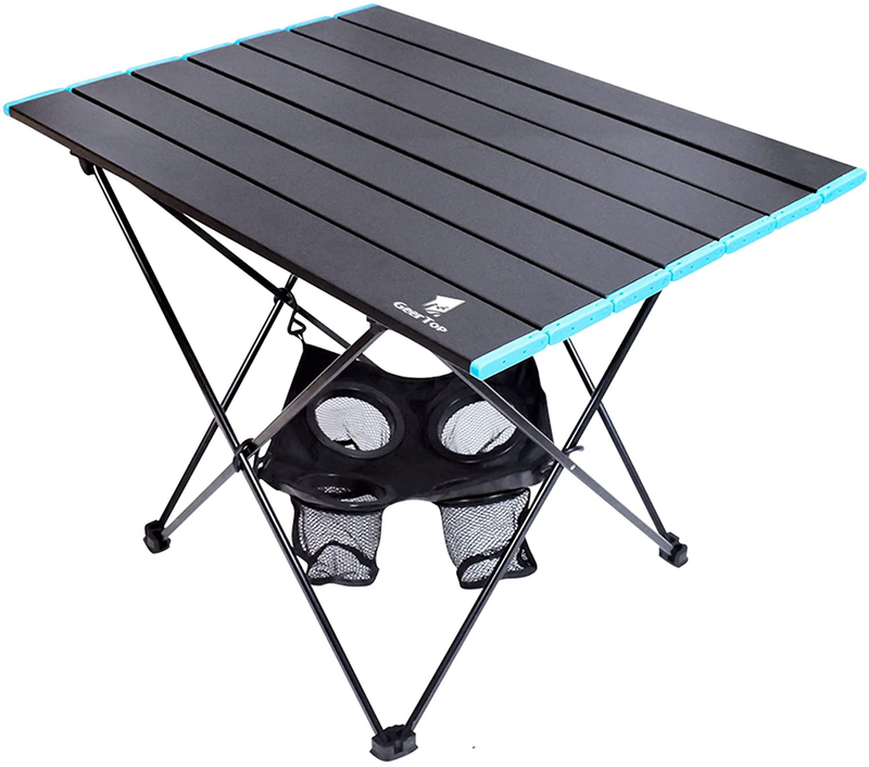 GEERTOP Folding Portable Camping Table with 4 Cup Holders Lightweight Alumium Fold up Camp Side Table for Indoor Outdoor Picnic BBQ, Hiking, Beach, Backyard