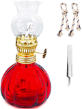 rnuie Kerosene Oil Lamp for Indoor Use,1 Glass Kerosene Lamp,2 Wicks and 1 Tweezers,Classic Retro Hurricane Lantern Decoration Outdoor Camping (Red)