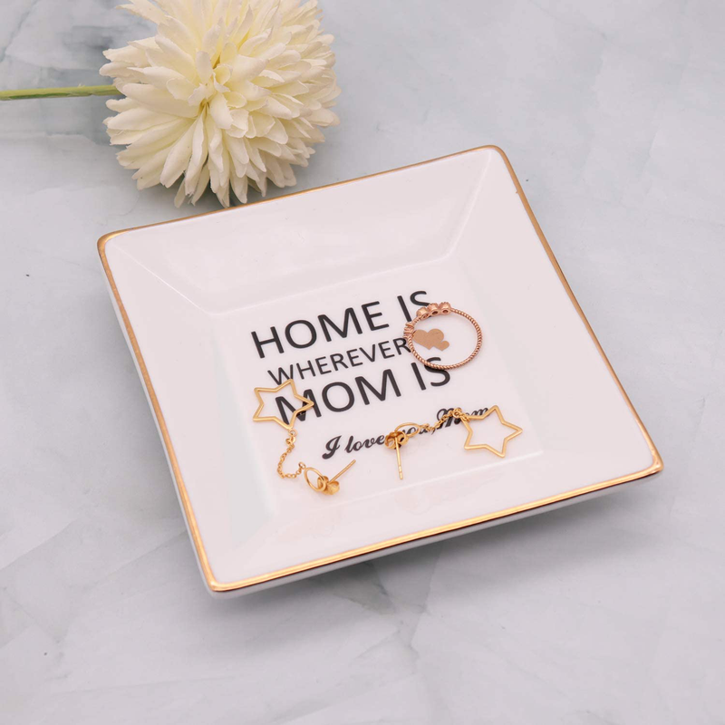 LEBOO Gift for Mom from Daughter or Son, Ceramic Ring Dish Decorative Jewelry Tray - Home is wherever Mom is, Gifts for Mother's Day Birthday Thanksgiving Day Christmas Home & Garden > Decor > Decorative Trays LEBOO   