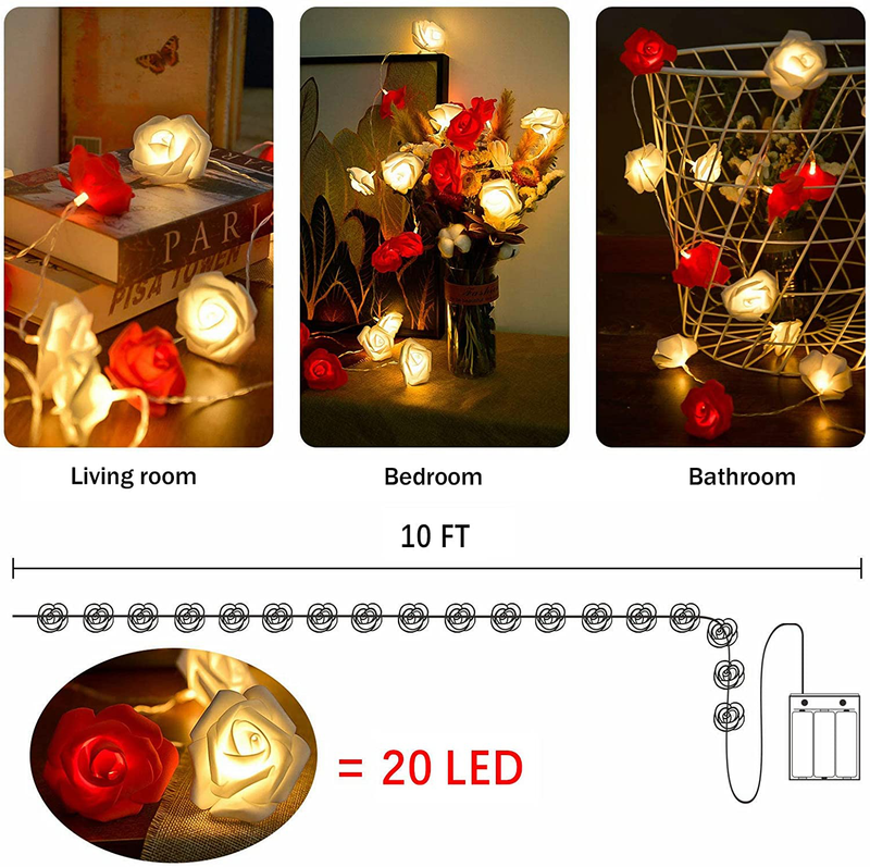 Lolstar Valentines Day Rose String Lights 10 Ft 20 LED Battery Operated Rose Flower String Lights for Valentine'S Day Decoration Anniversary Wedding Birthday Party Decorations Large Diameter 2.7 Inch Home & Garden > Decor > Seasonal & Holiday Decorations LOLStar   
