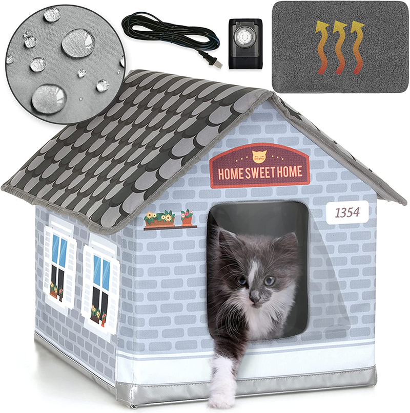 PETYELLA Heated Cat Houses for Outdoor Cats in Winter - Heated Outdoor Cat House Weatherproof - Outdoor Heated Cat House - Easy to Assemble Animals & Pet Supplies > Pet Supplies > Cat Supplies > Cat Beds PETYELLA Brick  