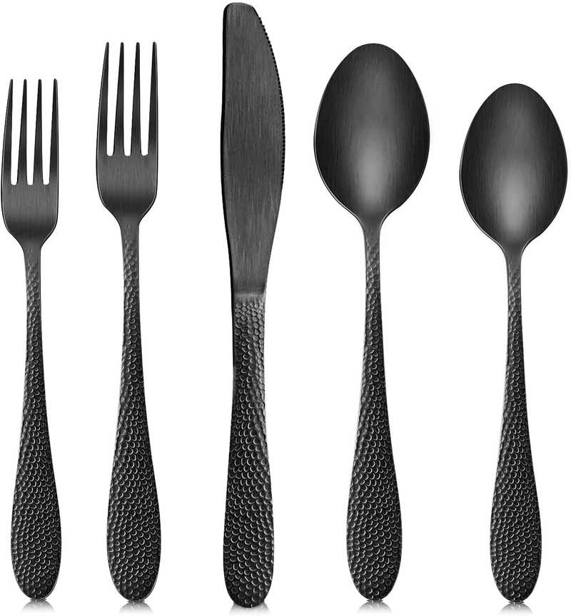 SoulFox Matte Black Silverware Set,20-Piece Flatware Cutlery Set in Ergonomic Design Size and Weight, Stainless Steel Flatware Set for 4.Used for Home and Restaurant, Dishwasher Safe(Black) Home & Garden > Kitchen & Dining > Tableware > Flatware > Flatware Sets SoulFox Black  