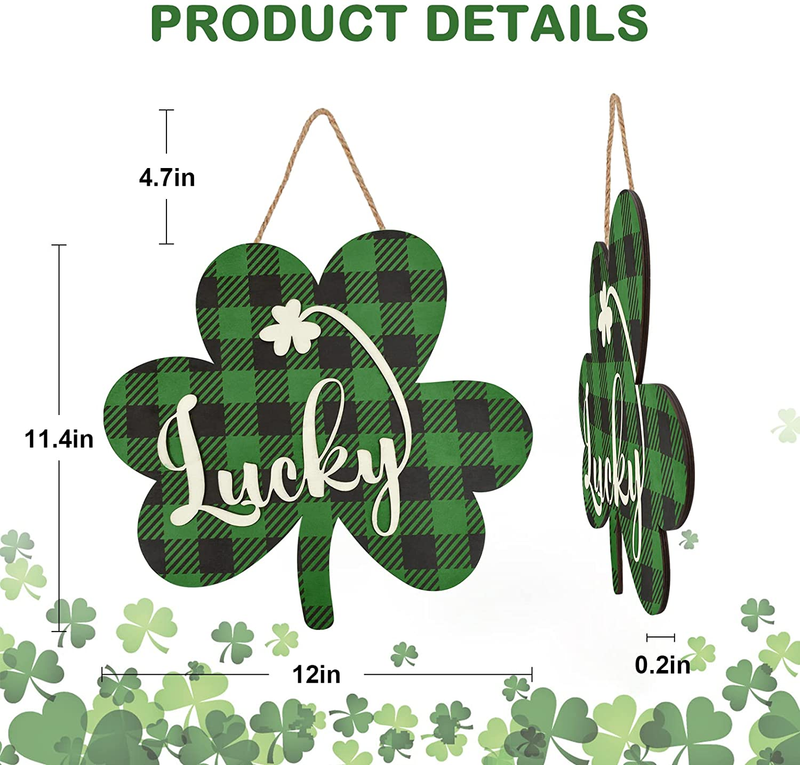 St Patricks Day Decorations,11"X 12" Lucky St Patricks Day Decor Accessories 3D Wooden Door Sign,Shamrock Shaped Hanging Sign for Party Supplies Home Window Wall Farmhouse Office Indoor Outdoor Decor Arts & Entertainment > Party & Celebration > Party Supplies CASEKEY   