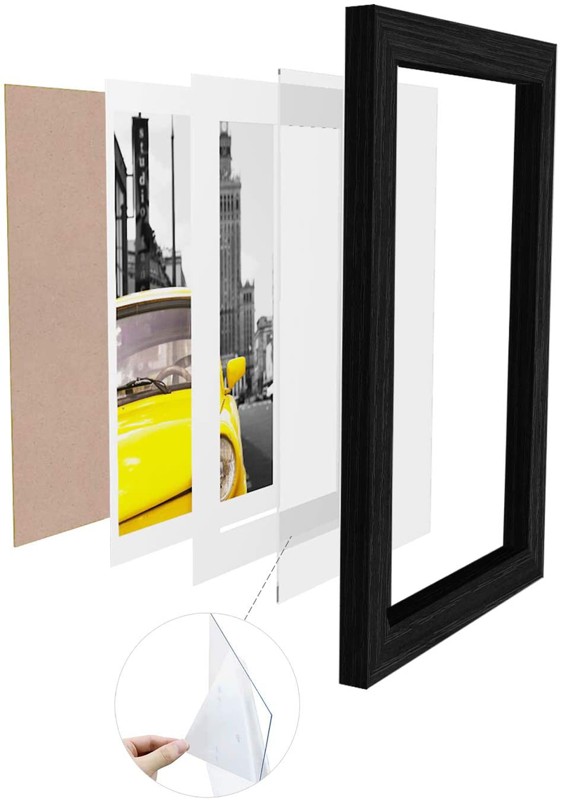 Emeyart 12x16 Picture Frames to Display 11x14 Documents with Mats Black Real Wood Photo Frames Wall Art Decorative for Living Room and Office Wall Decor