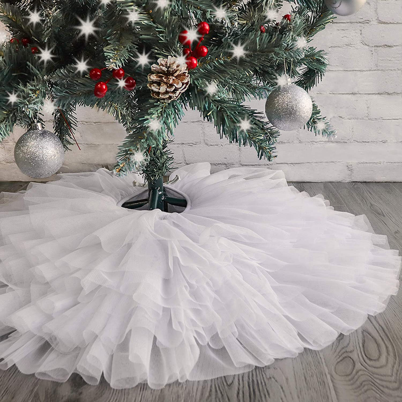 Ivenf Christmas Tree Skirt, 30 inches Small Tulle 6-Layer Ruffled Skirt, White Elegant Xmas Tree Holiday Decorations Home & Garden > Decor > Seasonal & Holiday Decorations > Christmas Tree Skirts Ivenf Default Title  