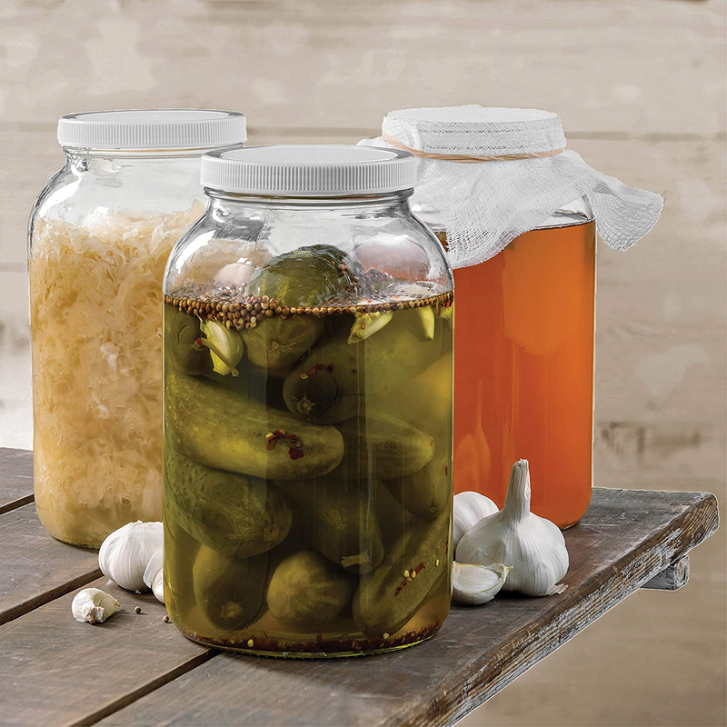 Paksh Novelty 1-Gallon Glass Jar Wide Mouth with Airtight Plastic Lid - USDA Approved BPA-Free Dishwasher Safe Mason Jar for Fermenting, Kombucha, Kefir, Storing and Canning Uses, Clear (4 Pack) Home & Garden > Decor > Decorative Jars Paksh Novelty   