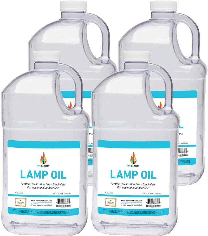 Liquid Paraffin Lamp Oil - 1 Gallon - Smokeless, Odorless, Ultra Clean Burning Fuel - Tiki Torch Fuel for Indoor and Outdoor Use Home & Garden > Lighting Accessories > Oil Lamp Fuel The Dreidel Company 4-Pack  