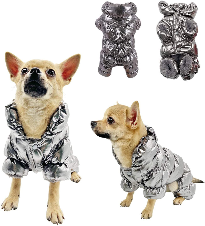 Sunteelong Winter Puppy Dog Coat Waterproof Pet Clothes Windproof Dog Snowsuit Warm Fleece Padded Winter Pet Clothes for Small Dogs Animals & Pet Supplies > Pet Supplies > Cat Supplies > Cat Apparel SunteeLong Silver XS(Chest:10.5’’, Back:6.5’’) 