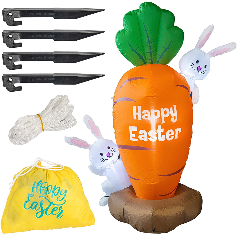 FUNPENY 5 Feet Inflatable Easter Day Decoration, Blow up Carrot with 2 Little Cute Rabbits Lighted Decor for Indoor Outdoor Lawn Yard Home & Garden > Decor > Seasonal & Holiday Decorations FUNPENY   