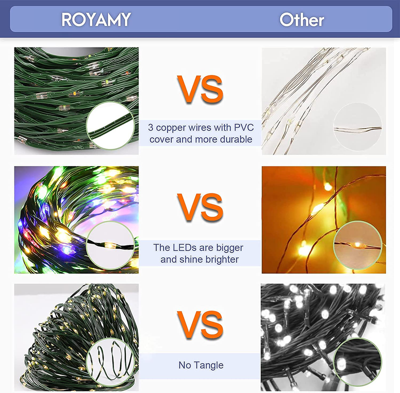 ROYAMY Outdoor Christmas String Lights 100LED IP65 Waterproof Green PVC Wire Plug in Starry Fairy String Lights 8 Modes for Halloween Xmas Tree Party Wedding Indoor Decoration Multicolor 48ft Home & Garden > Decor > Seasonal & Holiday Decorations& Garden > Decor > Seasonal & Holiday Decorations ROYAMY   
