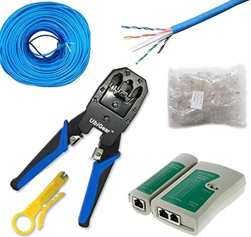 UbiGear Network/Phone Cable Tester + RJ11/RJ12/RJ45 Crimp Crimper + 100 pcs RJ45 CAT5e Connector Plug Network Tool Kits (Premium568) Electronics > Networking > Modem Accessories UbiGear CAT6Kits500FT  