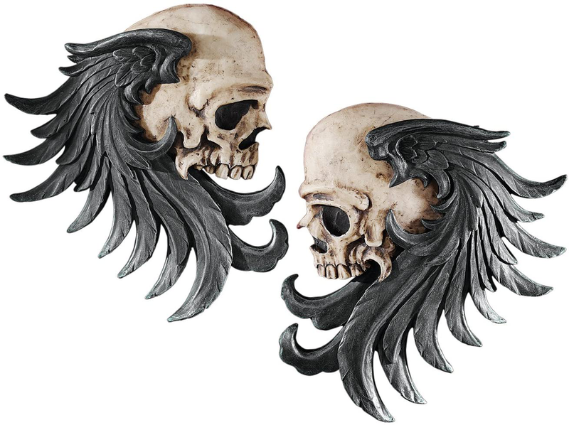 Design Toscano Bad to the Bones Winged Skull Sentinel Wall Sculptures: Set of Two,Full Color