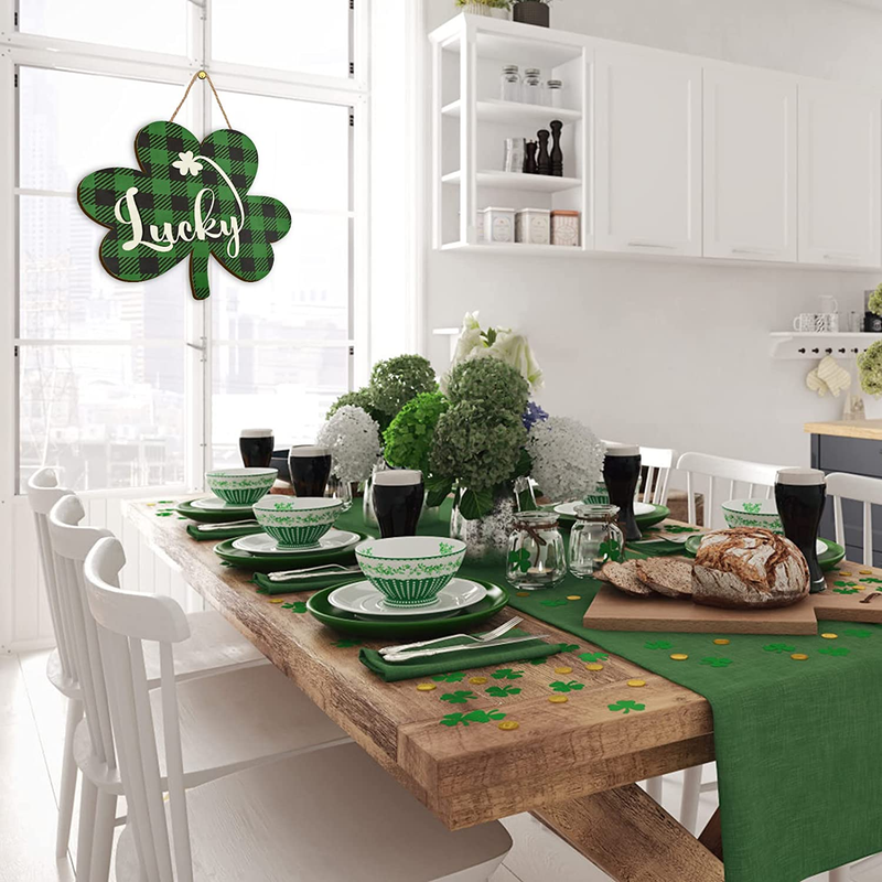 St Patricks Day Decorations,11"X 12" Lucky St Patricks Day Decor Accessories 3D Wooden Door Sign,Shamrock Shaped Hanging Sign for Party Supplies Home Window Wall Farmhouse Office Indoor Outdoor Decor