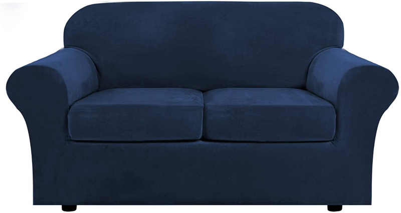 Real Velvet Plush 3 Piece Stretch Sofa Covers Couch Covers for 2 Cushion Couch Loveseat Covers (Base Cover Plus 2 Individual Cushion Covers) Feature Thick Soft Stay in Place (Medium Sofa, Ivory) Home & Garden > Decor > Chair & Sofa Cushions H.VERSAILTEX Navy Medium 