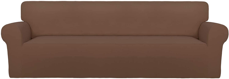 PureFit Super Stretch Chair Sofa Slipcover – Spandex Non Slip Soft Couch Sofa Cover, Washable Furniture Protector with Non Skid Foam and Elastic Bottom for Kids, Pets （Sofa， Dark Gray） Home & Garden > Decor > Chair & Sofa Cushions PureFit Brown XX Large 
