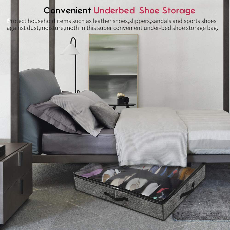 Onlyeasy Sturdy under Bed Shoe Storage Organizer, Set of 2, Fits Total 24 Pairs, Underbed Shoes Closet Storage Solution with Clear Window, Breathable, 29.3"X23.6"X5.9", Linen-Like Black, MXAUBSB2P Furniture > Cabinets & Storage > Armoires & Wardrobes Onlyeasy   