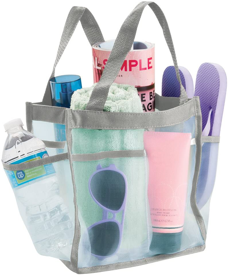 Idesign Mesh Water-Resistant Shower Caddy Tote with Handles for Bathroom, College Dorm, Garden, Beach, 8.5" X 5.75" X 9.25" - Mint Green and Gray