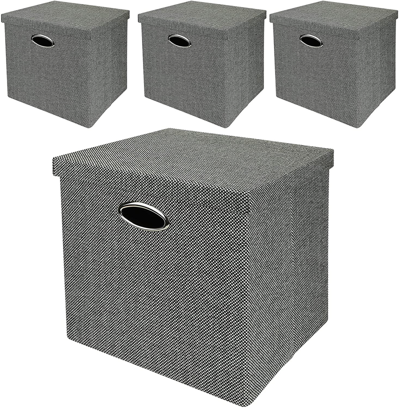 Storage Bins Storage Cubes, 13×13 Fabric Storage Boxes Foldable Baskets Containers Drawers for Nurseries,Offices,Closets,Home Décor ,Set of 4 ,Grey-white Striped Home & Garden > Decor > Seasonal & Holiday Decorations Posprica Mixed of Black/Beige 13’’/4pcs with Lids 