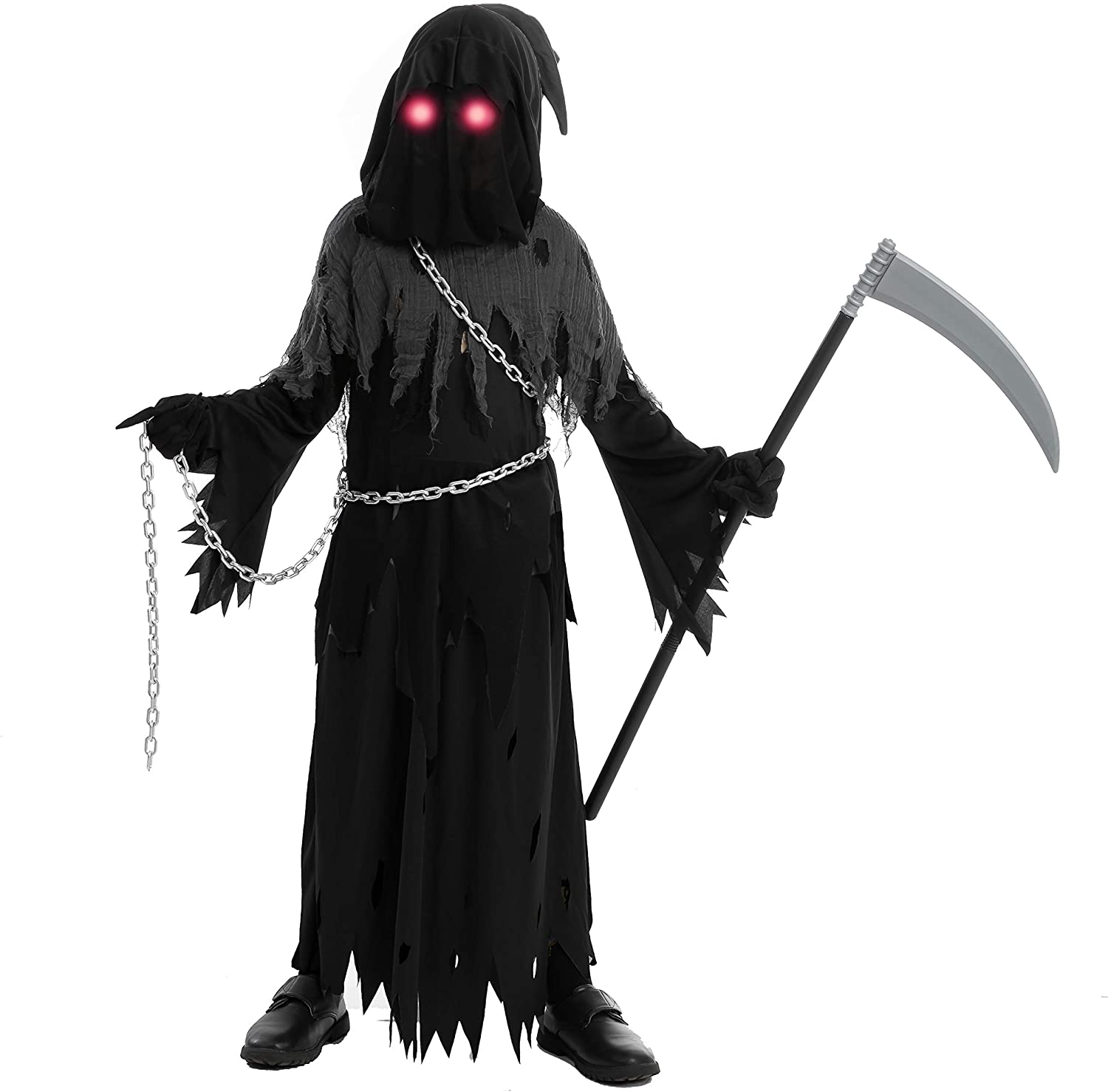 Spooktacular Creations Child Unisex Glowing Eyes Reaper Costume for Cr