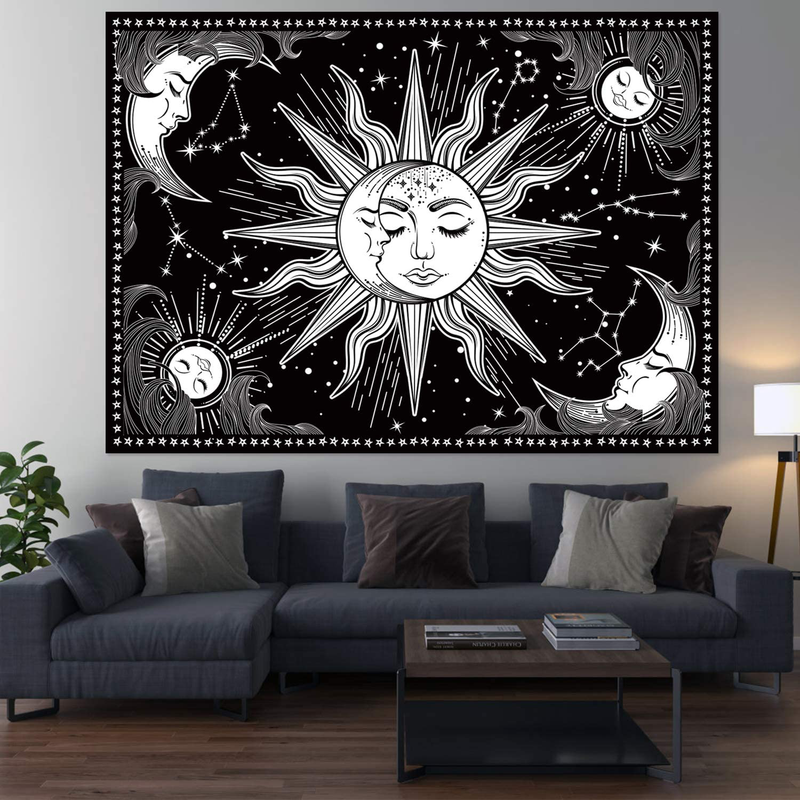 HOTMIR Wall Tapestry - Black and White Tapestry Wall Hanging Mystic Tapestry as Wall Art and Room Decor for Bedroom, Living Room, Dorm - Printed with Fringe (51.2x59.1 Inches, 130x150 cm) Home & Garden > Decor > Artwork > Decorative Tapestries HOTMIR   