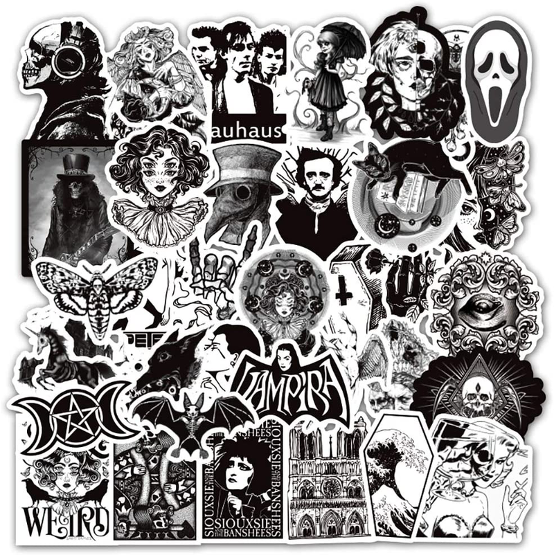 Gothic Stickers for Hydro Flask | 50 PCS | Vinyl Waterproof Stickers for Laptop,Skateboard,Water Bottles,Computer,Phone,Punk Stickers， Cool Stickers Horror, Black and White Stickers(Gothic-50-5) Arts & Entertainment > Hobbies & Creative Arts > Arts & Crafts > Art & Crafting Materials > Embellishments & Trims > Decorative Stickers POTOTA Creepy Stickers-1  