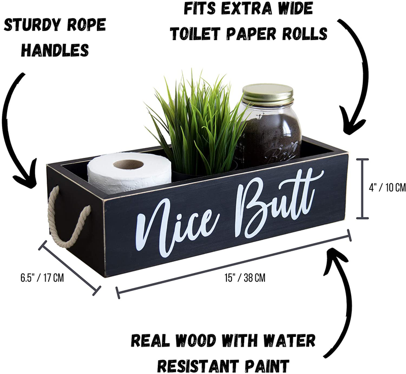 Nice Butt Bathroom Decor Box - Hello Sweet Cheeks Farmhouse Home Toilet Paper Holder - Wooden Rustic Black and White Storage Basket With Funny Phrases - Cute Organization Tray for Restroom Accessories Home & Garden > Decor > Seasonal & Holiday Decorations Beedecor   