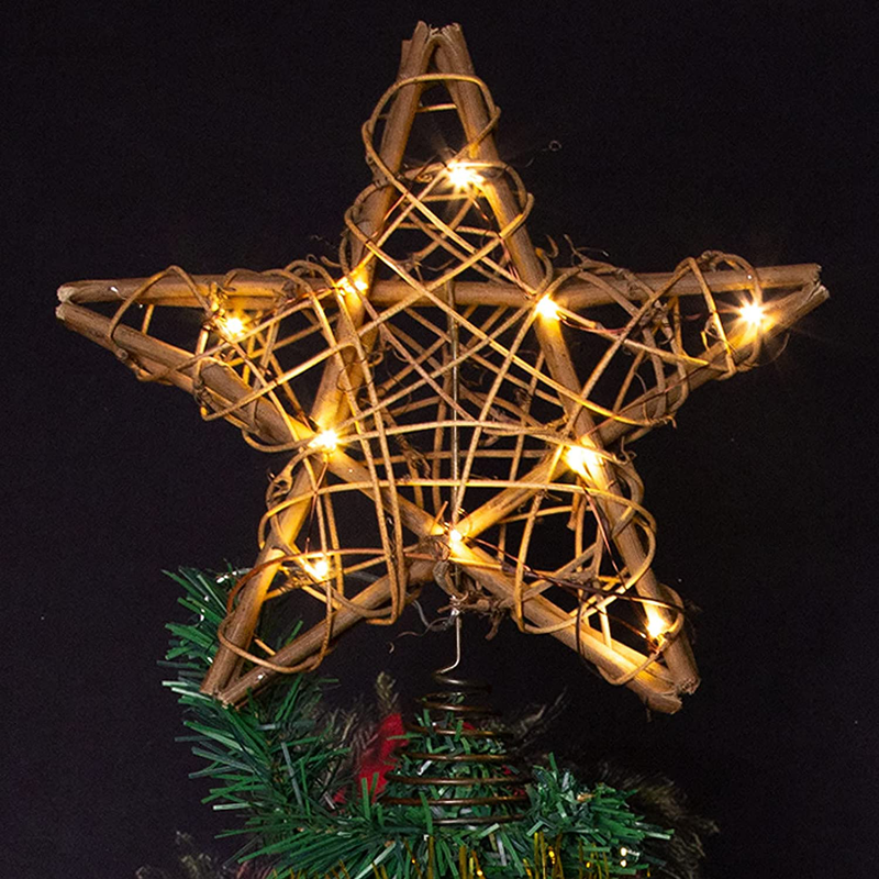LAWOHO Christmas Tree Topper Star, 10-inch Rustic Brown Rattan Natural with 10 Warm White Lights Three Functions with Timer, Seasonal Decoration for Festive Christmas Home Indoor Ornament Home & Garden > Decor > Seasonal & Holiday Decorations& Garden > Decor > Seasonal & Holiday Decorations LAWOHO   