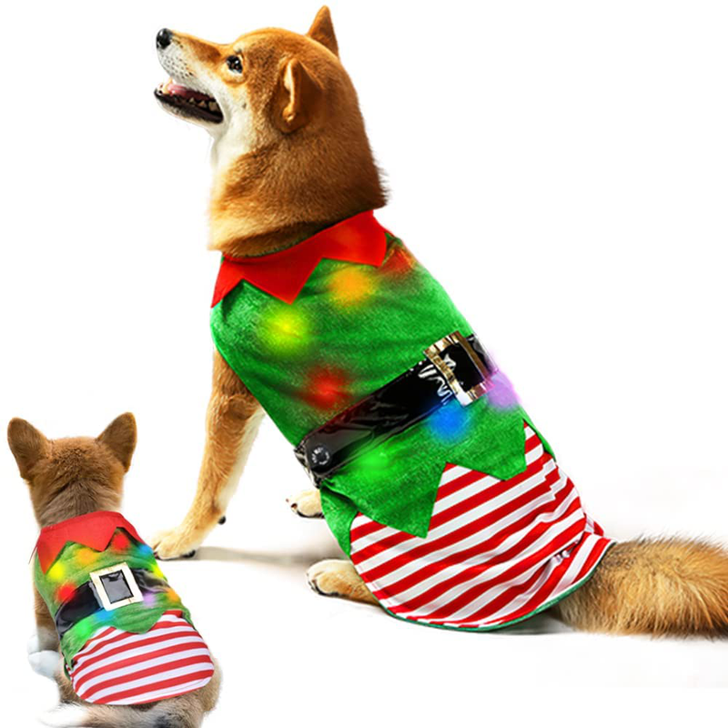 Sebaoyu Christmas Dog Clothes Dresses Winter Pet Puppy Coat Cloak with Color Light Warm Cat Christmas Costume Cape Outfit Xmas Doggy Jacket Apparel Party Clothing Cosplay Animals & Pet Supplies > Pet Supplies > Dog Supplies > Dog Apparel Sebaoyu Green Medium 