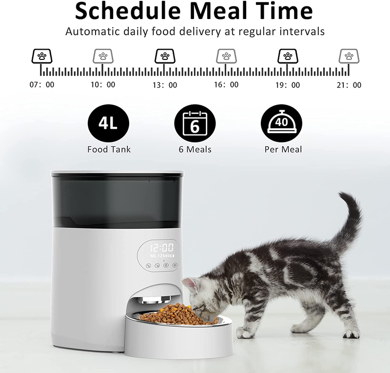 GHG Automatic Cat Feeder, 4L Auto Pet Food Dispenser with Stainless Steel Bowl, Desiccant Bag, Programmable Portion Timed Control 1-6 Meals Per Day, 10s Voice Recorder for Small Medium Cats and Dogs Animals & Pet Supplies > Pet Supplies > Cat Supplies GHG   