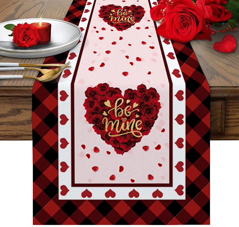 Eilifet Table Runner Romantic Heart Shapes Love Happy Valentine'S Day Gnome 13"X70" Dining Table Decorations Indoor Farmhouse Table Runners for Party Dinner Home Decor Home & Garden > Decor > Seasonal & Holiday Decorations EiLIFET Be Mineeil5216 13"x70" 