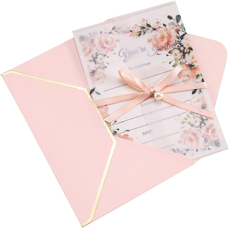 DORIS HOME 25pcs Burgundy Preprinted Floral Invitation Cards with RSVP Cards and Envelopes for Bridal Shower/Baby Shower/Wedding/Rehearsal Arts & Entertainment > Party & Celebration > Party Supplies > Invitations DORIS HOME Pink Fill-in 25PCS 
