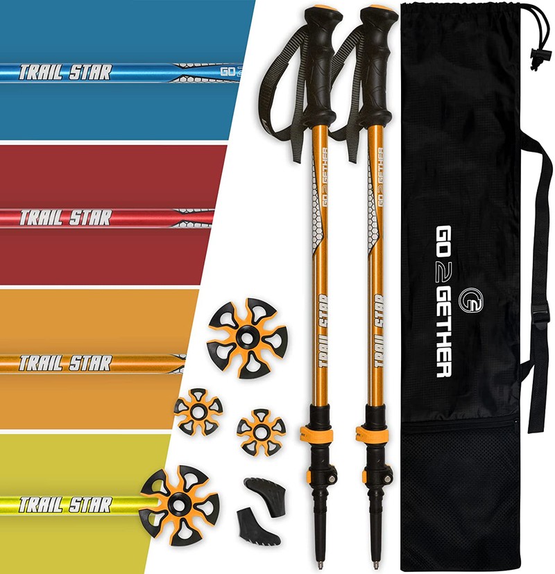 G2 Hiker Trekking Hiking Poles Telescopic / Aluminum Alloy / Comfort BMM Handle / Foam Padded Wrist Strap/ Auto-Adjustable Strap / Quick Flip Lock / Snow Baskets Attached (Pack of 2 Poles), Orange/Blue/Yellow/Red Available Sporting Goods > Outdoor Recreation > Camping & Hiking > Hiking Poles G2 GO2GETHER Orange  
