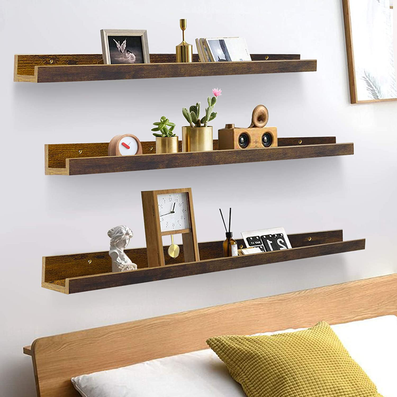 Giftgarden 47 Inch Long Floating Shelves for Wall, Rustic Picture Ledge Large Shelf for Living Room Bedroom Bathroom Kitchen, Set of 3 Different Sizes