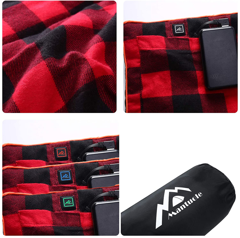 Mantuole Heated Sleeping Bag Pad, Heated Seat Cushion, 5 Heating Zones, Multi USB Power Supported, Operated by Battery Power Bank or Other USB Power Supply, Compact Bag Included.