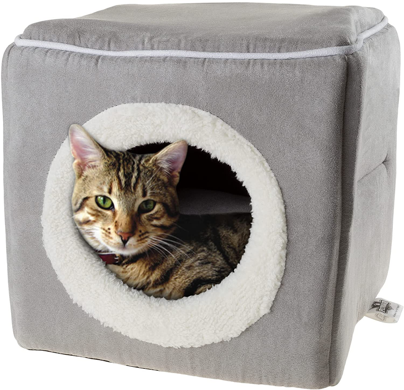 PETMAKER Cave Pet Bed Collection - Soft Indoor Enclosed Covered Cavern/House for Cats, Kittens, and Small Pets with Removable Cushion Pad Animals & Pet Supplies > Pet Supplies > Cat Supplies > Cat Beds PETMAKER Gray  