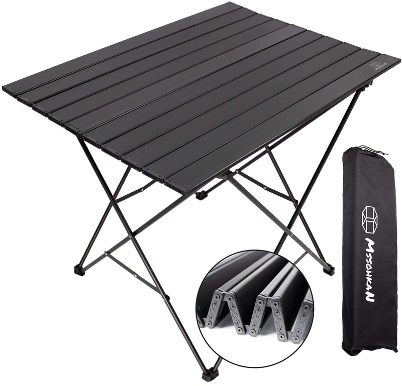 MSSOHKAN Camping Table Folding Portable Camp Side Table Aluminum Lightweight Carry Bag Beach Outdoor Hiking Picnics BBQ Cooking Dining Kitchen Black Medium Sporting Goods > Outdoor Recreation > Camping & Hiking > Camp Furniture MSSOHKAN Black Large 