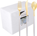 I00000 144 PCS Disposable Gold Silverware, Plastic Flatware with White Handle, Gold Plastic Cutlery Includes: 48 Forks, 48 Knives and 48 Spoons Home & Garden > Kitchen & Dining > Tableware > Flatware > Flatware Sets I00000 Gold  