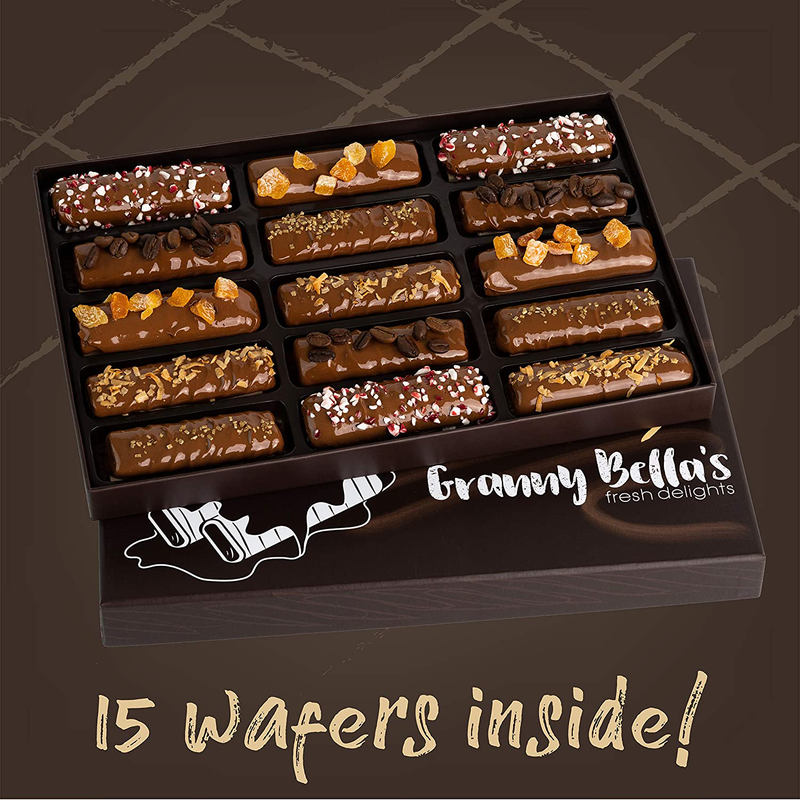 Granny Bella’S Gourmet Chocolate Dipped Wafers | 15 Cookies Filled with Hazelnut Cream | Food Sweets Gift Baskets | Prime Holiday, Christmas & Valentines Day Gifts | Birthday Treats for Men & Women Home & Garden > Decor > Seasonal & Holiday Decorations GRANNY BELLA'S FRESH DELIGHTS   