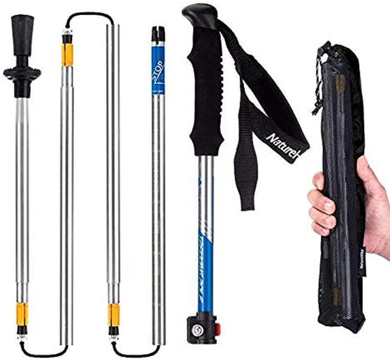 Naturehike 5-Subsection Collapsible Aluminum Trekking Pole, Foldable Lightweight Strong with Quick Lock Shock-Absorbent and Carry Sack - 4 Seasons Outdoor Climbing Camping Hiking, Walking Sticks Sporting Goods > Outdoor Recreation > Camping & Hiking > Hiking Poles Naturehike (Silver/ Blue)*1 pc  