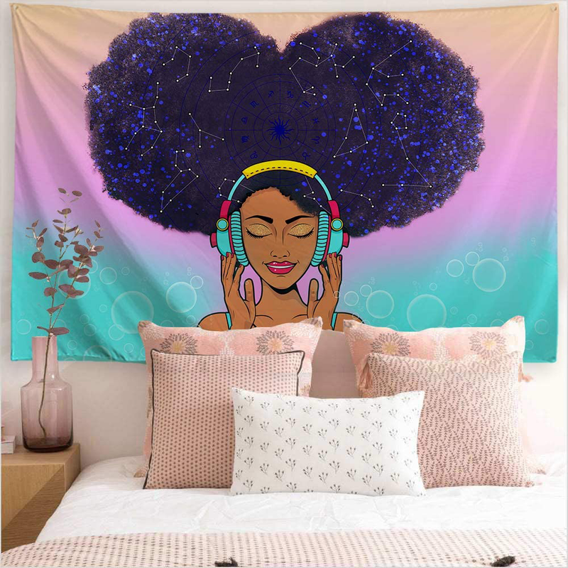 ORTIGIA African American Black Girl Tapestry Wall Hanging Home Decor,Constellation Theme for Bedroom,Kids Room,Living Room,Dorm,Office Polyester Fabric Needles Included - 60" W x 40" L (150cmx100cm) Home & Garden > Decor > Seasonal & Holiday Decorations ORTIGIA 60Wx40L  
