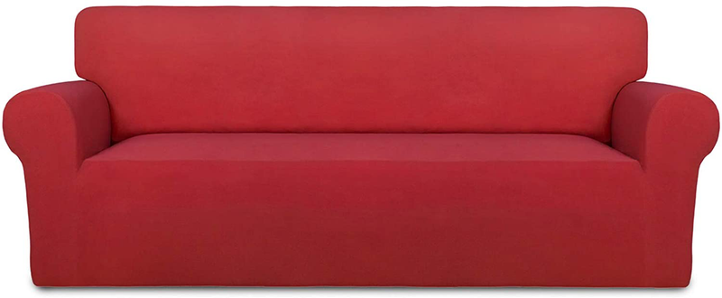PureFit Super Stretch Chair Sofa Slipcover – Spandex Non Slip Soft Couch Sofa Cover, Washable Furniture Protector with Non Skid Foam and Elastic Bottom for Kids, Pets （Sofa， Dark Gray） Home & Garden > Decor > Chair & Sofa Cushions PureFit Red X Large 