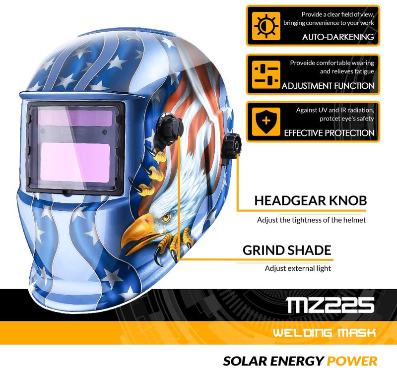 DEKOPRO Welding Helmet Solar Powered Auto Darkening Hood with Adjustable Shade Range 4/9-13 for Mig Tig Arc Welder Mask (Blue Eagle)