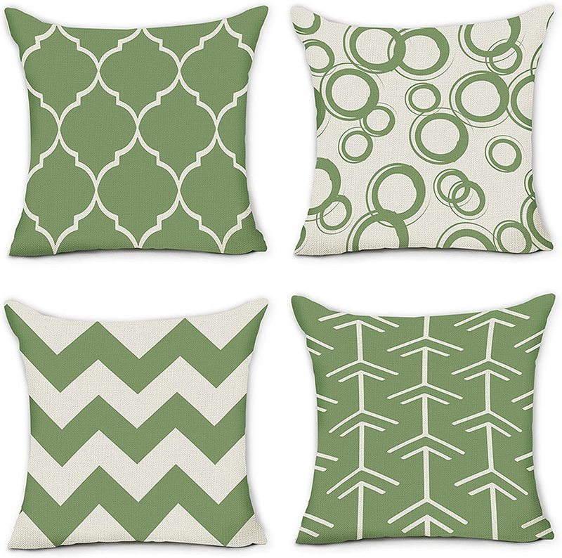 Pinata Sage Green Pillow Covers 18X18 Set of 4 Geometric Outdoor Decorative Throw Pillow Cases Modern Boho Fall Winter Spring Summer Farmhouse Decorations for Sofa Couch Home Square Cushion Cover Home & Garden > Decor > Chair & Sofa Cushions pinata Green 18x18 Inch 